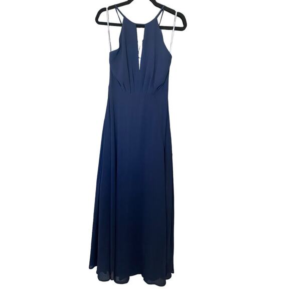 Lulus Aim for Amour Navy Blue Halter Neck Chiffon Maxi Slit Women's Dress M - Picture 6 of 12